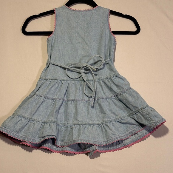 Vintage Oshkosh Girls Sleeveless Denim Dress Size 4 Embroidered Tiered Summer - Picture 7 of 9